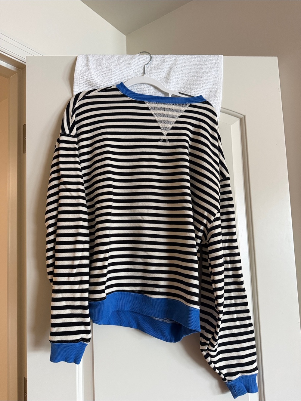 We The Free Black and White Striped Pullover with Blue Trim